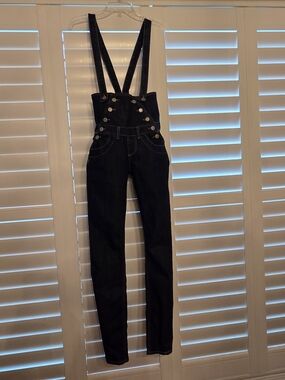 Almost Famous Black Denim Overall Jeans with Button Detail